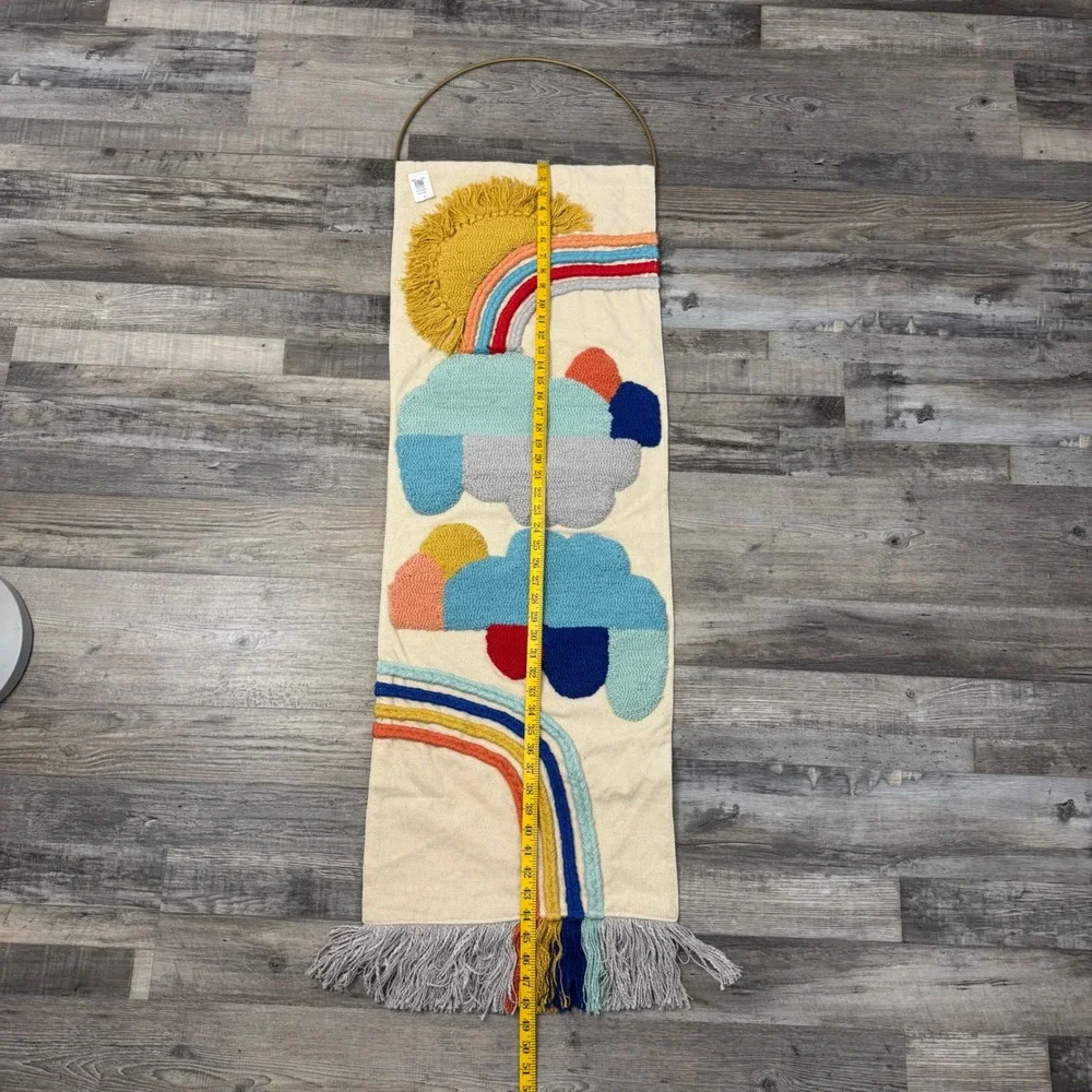 NWT Pottery Barn West Elm Ivory Rainbow Sun Cloud Tufted Tassel Wall Hanging